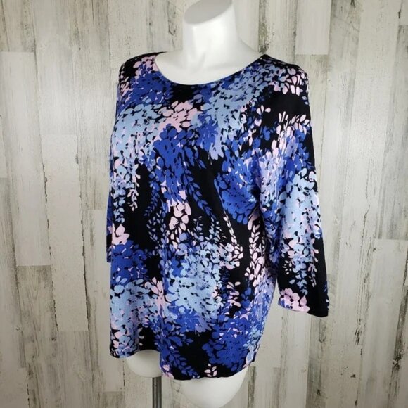 Talbots blue 3/4 length sleeve pullover sweater top 2X Petite cotton rayon soft - Picture 2 of 3